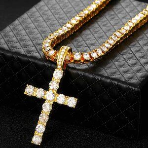 ⭐ Large 24" Cross & Diamond Infinity Necklace With 4mm Diamonds 18k Gold Pltd ⭐